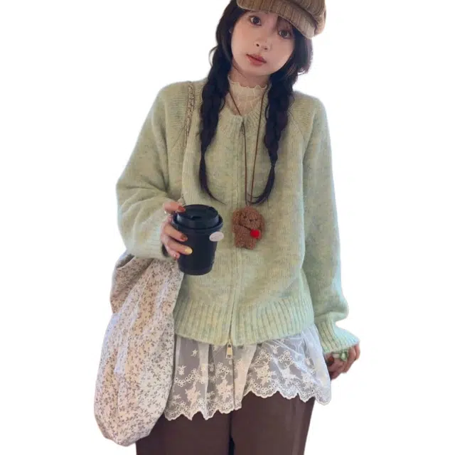 小卷要加油 春秋韩系独特超好看慵懒风宽松开衫针织衫 女款