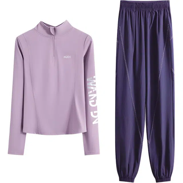 婉町蒂诺  专业瑜伽服套装女秋冬速干跑步运动服后口袋放手机  健身服  女款  两件套  高级感松紧阔腿裤黑色长裤户外骑行服体育训练服