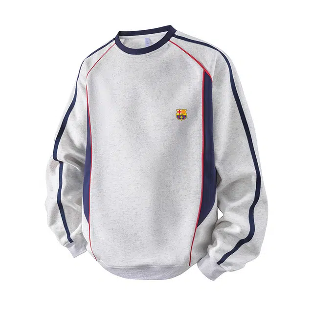 巴塞罗那足球俱乐部 美式运动风解构拼接反光条衣男秋季潮牌宽松休闲套头衫卫衣 男女同款