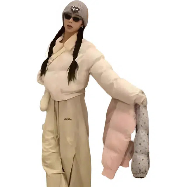 小卷要加油 美式羊羔毛翻领女冬季保暖短款夹棉棉袄外套潮棉服 女款