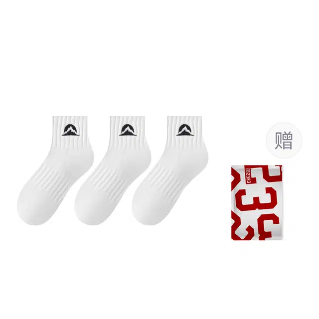 二三二三 简约百搭刺绣舒适柔软运动袜吸汗透气高弹防滑防臭居家袜日常通勤跑步登山锻炼健身骑行袜短袜 男款
