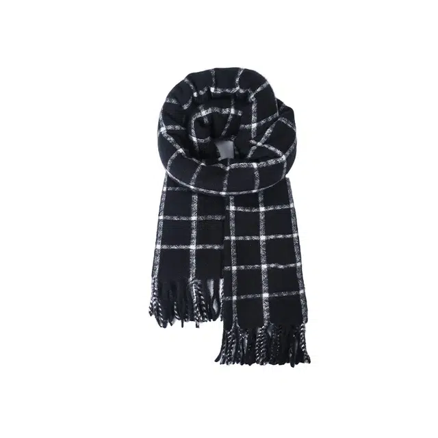 雅鹿优选 超显白学院风蓝白格纹双面仿羊绒秋冬季保暖流苏礼盒装 聚酯纤维 绒线围巾 男女同款情侣款