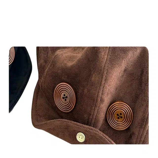 木林森 日系可爱纽扣猫耳朵女秋冬文艺美拉德氛围感大头围显脸小 麂皮绒 贝雷帽 男女同款情侣款