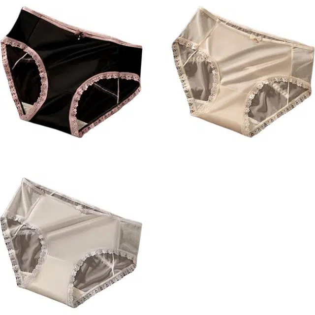 帕兰朵 纯欲风舒适丝滑华尔缎面料性感蕾丝镂空透气中腰女士三角内裤 女款