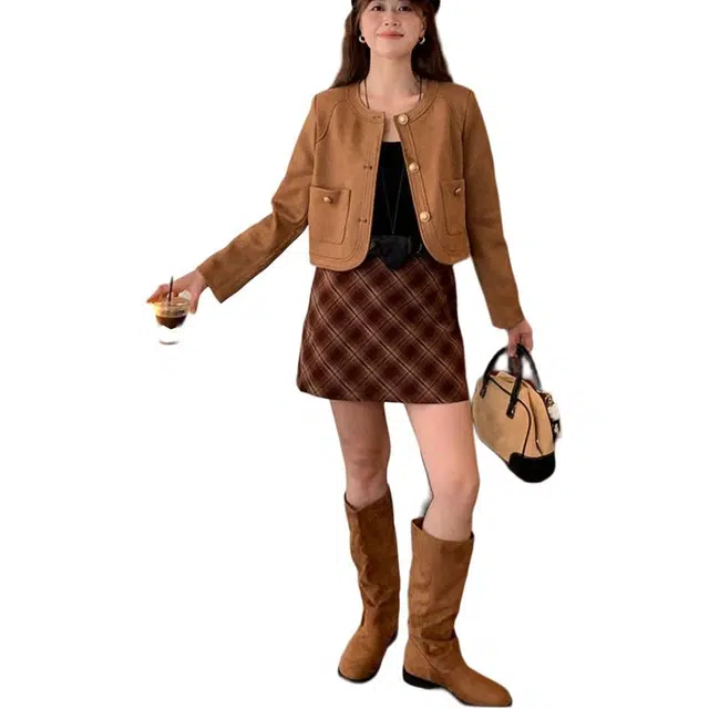 纤丝鸟 小香风短款韩系优雅气质百搭上衣舒适截短外套 女款