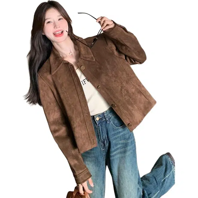 纤丝鸟 复古单排扣短款设计休闲百搭舒适上衣截短外套 女款