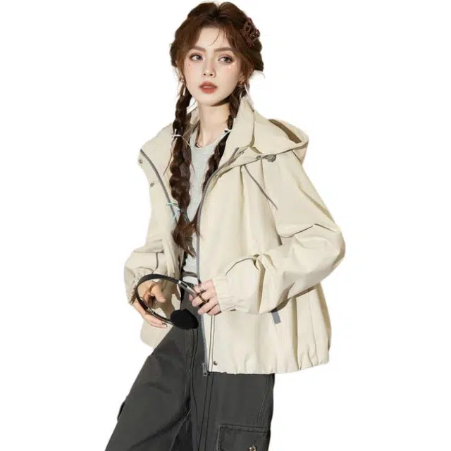 法文箱子 撞色连帽秋季夹克 女款