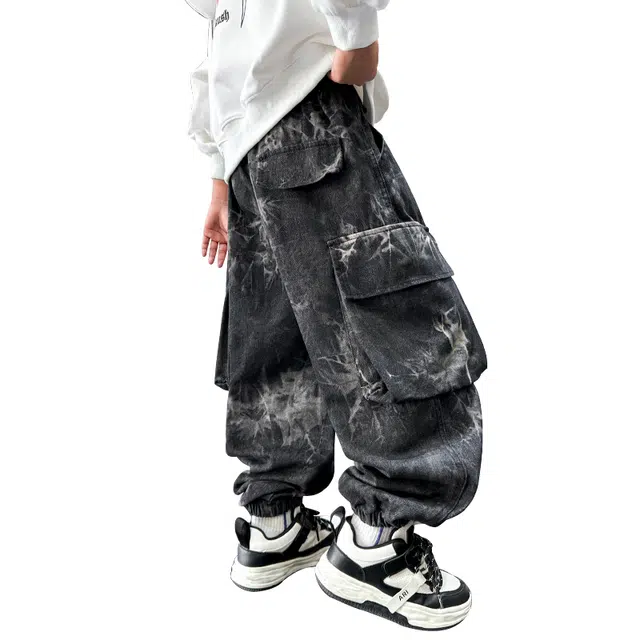 黑恐龙牛仔裤 炸街中大童装痞帅宽松休闲长裤 青少年