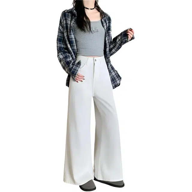 荟萃阁 美式高腰宽松阔腿百搭垂感拖地牛仔裤 女款