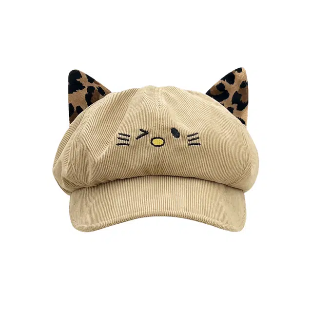 钓鱼熊 可爱猫咪耳朵保暖百搭显脸小 聚酯纤维 贝雷帽 男女同款情侣款