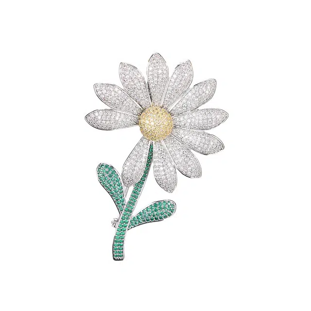 聆听花开 优雅气质小众高贵小清新轻奢高级感镶锆石雏菊精致设计个性百搭西装胸花别针配饰 合金 胸针 女款
