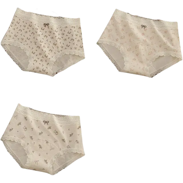 帕兰朵 纯棉女打底【田园风】透气中腰无痕抗菌裆裤【独立包装】 平角内裤 女款
