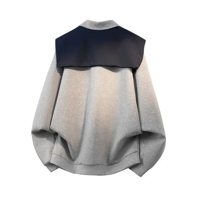 哲源 美式复古简约学院风高级感上衣假两件披肩翻领设计感春秋外套潮牌舒适日常通勤百搭休闲长袖卫衣 男女同款