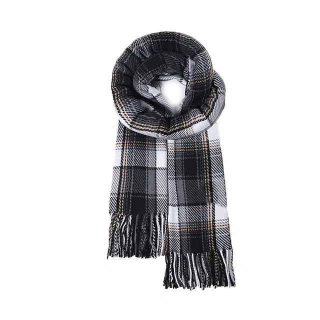 雅鹿优选 小清新氛围感粉色虚线格子百搭奶呼呼流苏保暖 聚酯纤维 绒线围巾 男女同款情侣款