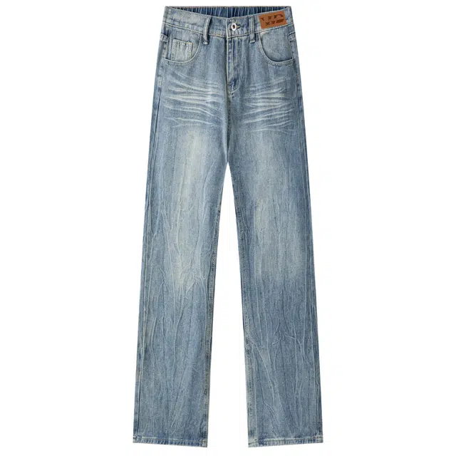 西行纪 美式高街猫须复古直筒中腰合身百搭休闲长裤水洗做旧日常通勤秋冬牛仔裤 男女同款