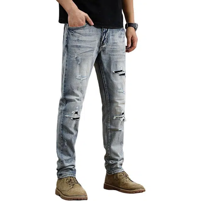 遨宇 秋季美式经典复古潮流潮牌修身极简风直筒水洗做旧休闲户外百搭机车长裤牛仔裤 男款