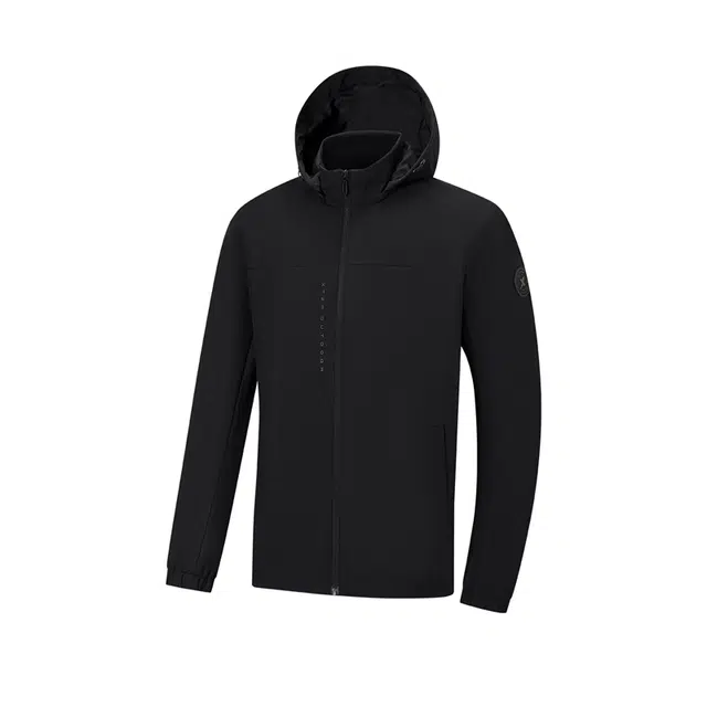 特步  综训系列 双层运动外套可脱卸帽  防水保暖冲锋衣 男款 正黑色