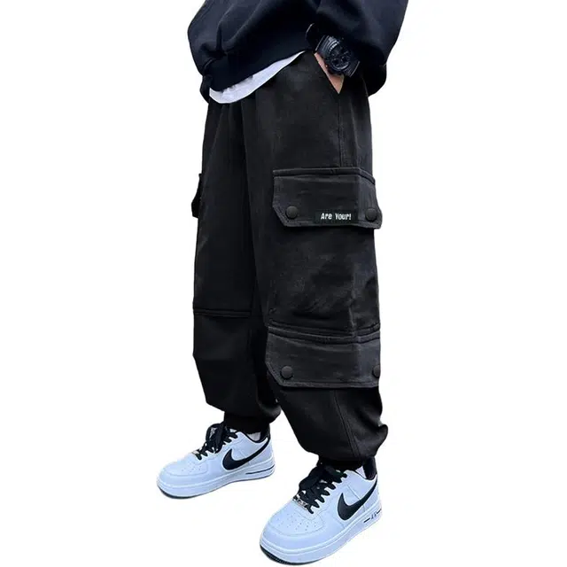 黑恐龙牛仔裤 加绒秋冬款中大童宽松运动长裤 青少年