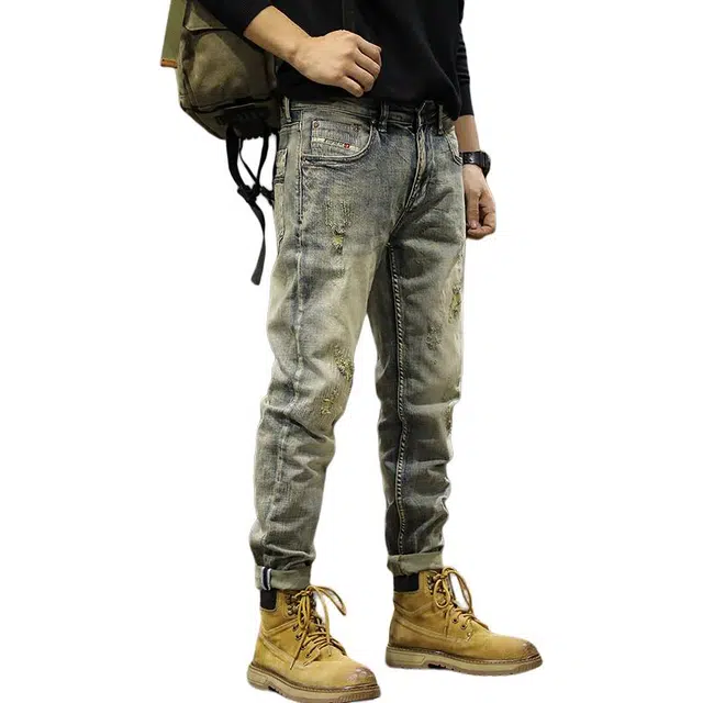 遨宇 美式潮牌潮流经典复古水洗中性风男秋季修身牛仔裤 男款