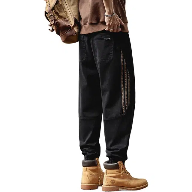 协协乐 美式复古解构机能高街风秋冬季潮牌宽松哈伦束脚九分裤拼色青少年弹力抽绳痞帅百搭休闲运动长裤工装裤 男款