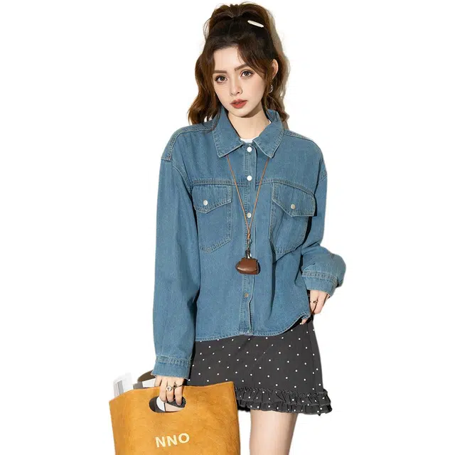 法文箱子 秋季正肩气质宽松牛仔长袖衬衫 女款