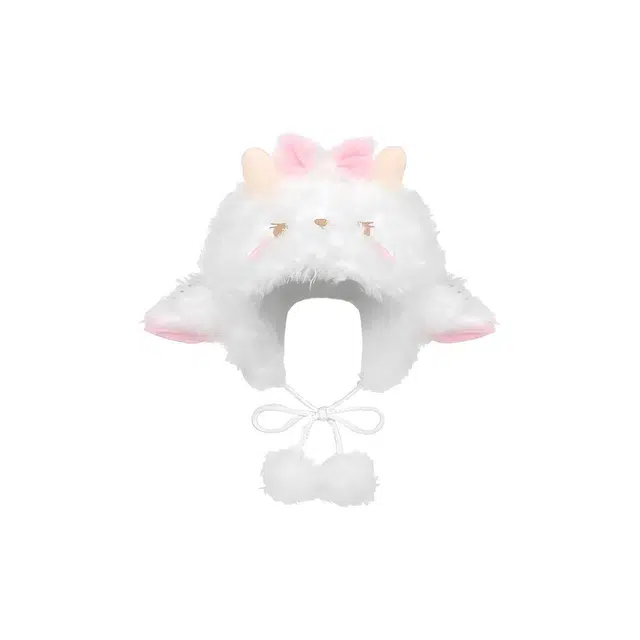 恩僾德 日系可爱毛茸茸腮红小羊子秋冬季保暖甜美百搭小熊护耳帽 聚酯纤维 绒线帽 男女同款情侣款