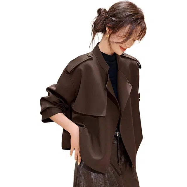 小卷要加油 秋季时尚百搭翻领长袖外套女秋装宽松显瘦短款上衣夹克 女款