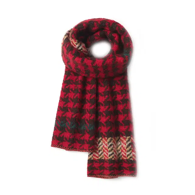 雅鹿优选 保暖经典千鸟格复古韩版百搭气质披肩两 心动礼盒装 聚酯纤维 绒线围巾 男女同款情侣款