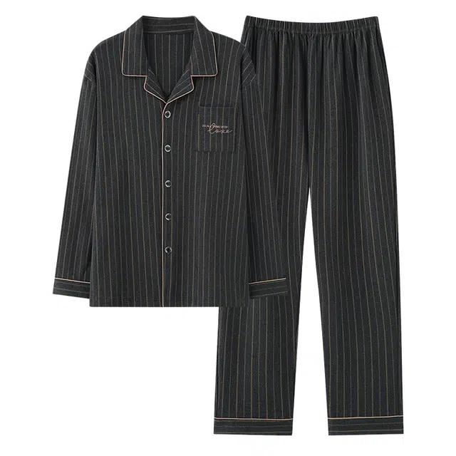 莫代尔 纯棉休闲简约宽松翻领开衫气质个性时尚百搭长袖长裤家居服可外穿睡衣套装 男款