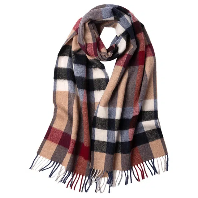 红豆 时尚格子保暖柔软舒适百搭 羊毛 绒线围巾 男女同款情侣款