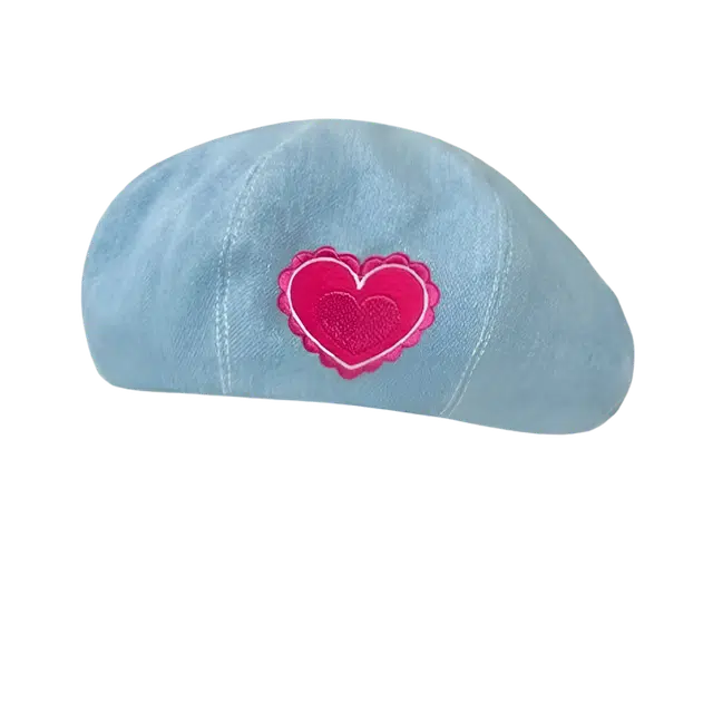 杨同学 日系甜美爱心刺绣复古牛仔画家帽 涤纶 贝雷帽 女款 浅蓝/中蓝/深蓝