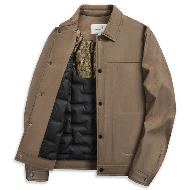 与狼共舞 石墨烯内胆蓄热格纹提花时尚翻领通勤百搭舒暖夹克外套 男款