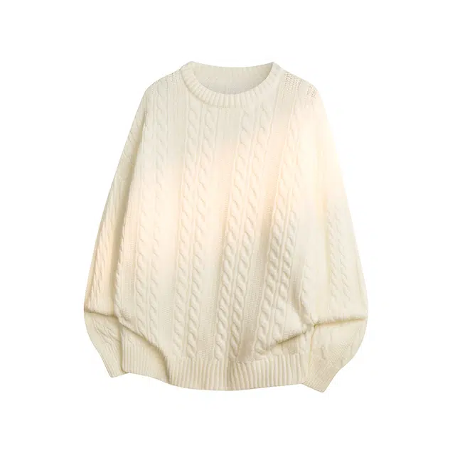 棉基因 文艺风编织柔软舒适肌理感纯色百搭麻花纹理圆领针织上衣不规则结构设计款保暖宽松毛衣 男女同款