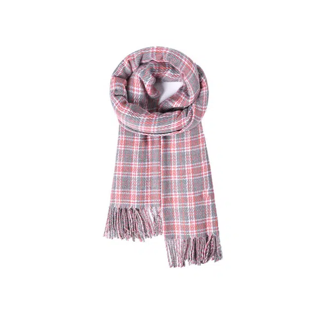 雅鹿优选 时尚密码格纹双面保暖学院文艺风流苏围脖 聚酯纤维 绒线围巾 男女同款情侣款