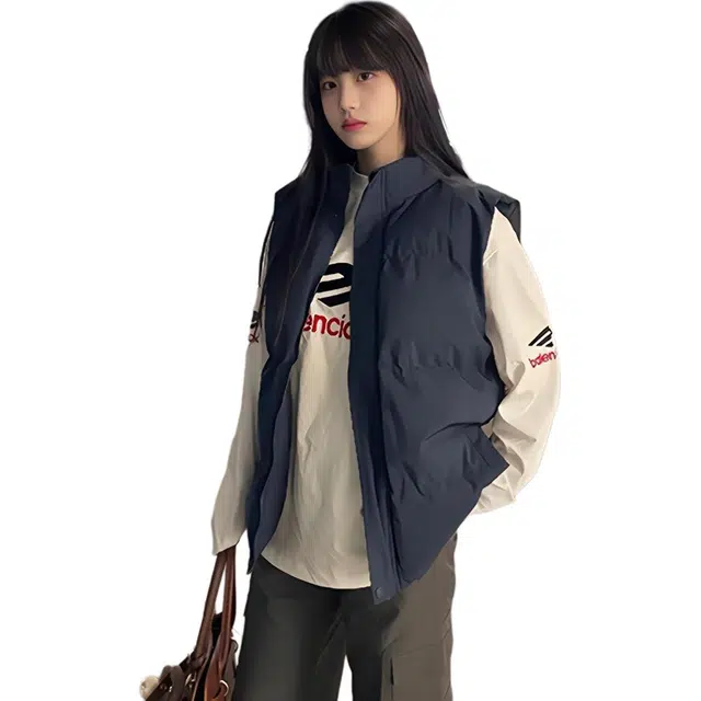 徐百货 美式高街潮牌百搭休闲纯色马甲叠穿搭配潮流无袖外穿背心立领棉坎肩外套棉服 男女同款