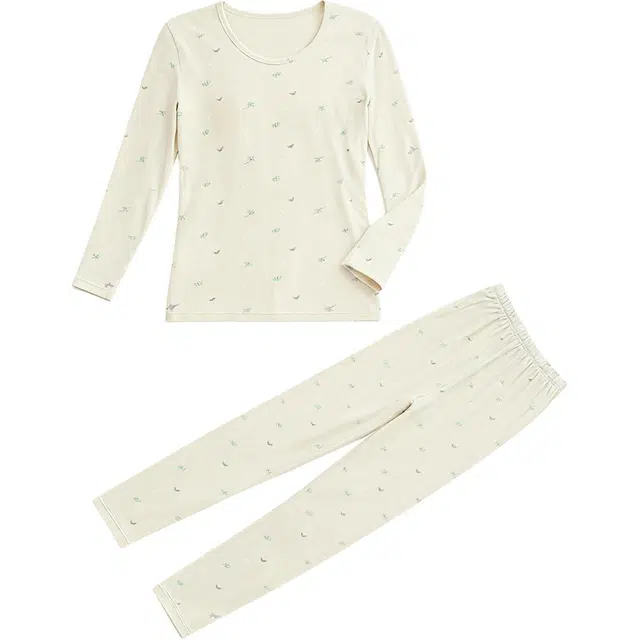 棉基因 纯棉舒适柔软温暖亲肤森系清新印花百搭修身高弹丽时尚简约内搭保暖套装 女款