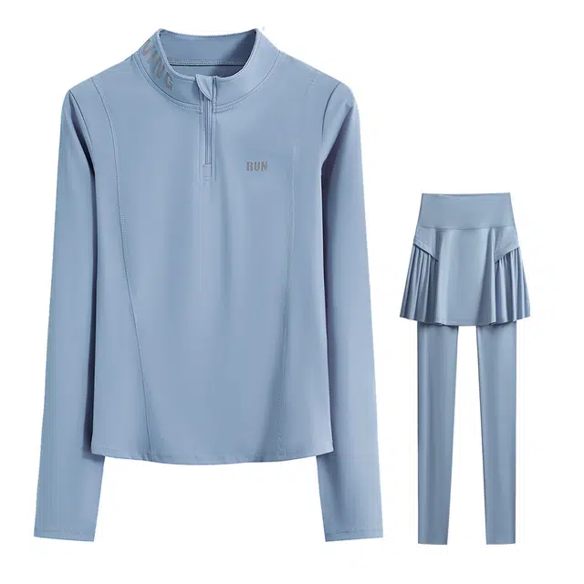 婉町蒂诺  长袖跑步运动轻盈速干衣  瑜伽套装  女款