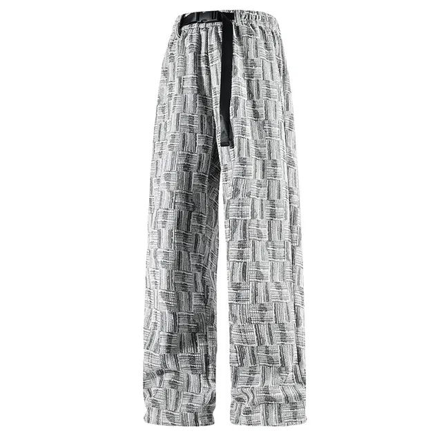 欧迪芬 潮牌复古冰丝凉感速干薄款街头痞帅灯芯绒条纹格子提花卫裤时尚潮流百搭宽松舒适垂感直筒亲肤透气高街休闲裤 男女同款