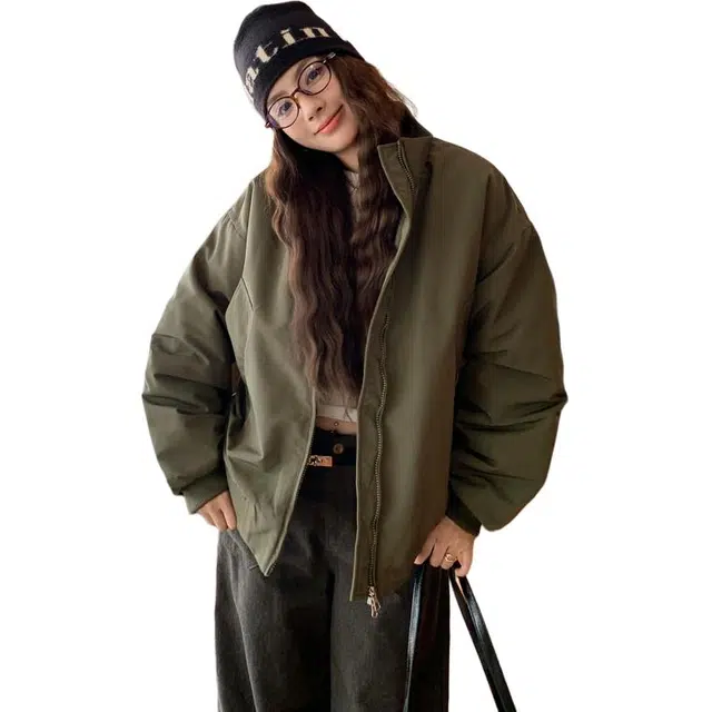 思蓓儿 美式高街复古飞行员夹克秋冬季夹棉棒球服外套棉衣女潮棉服 女款