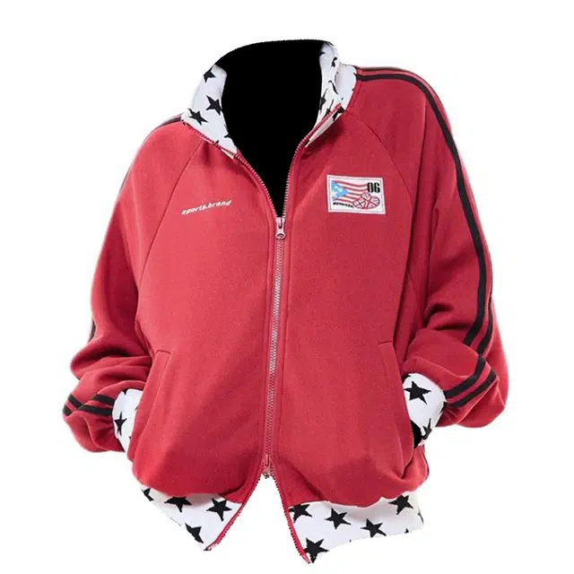 虫小绿 美式复古拼接撞色星星立领设计感运动开衫夹克外套春秋季宽松舒适百搭上衣休闲拉链卫衣 男女同款