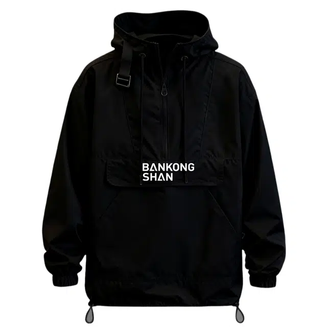 半空山 美式高街大口袋城市机能风半拉链连帽三防防风防水软壳冲锋工装外套休闲宽松时尚百搭衣夹克 男女同款