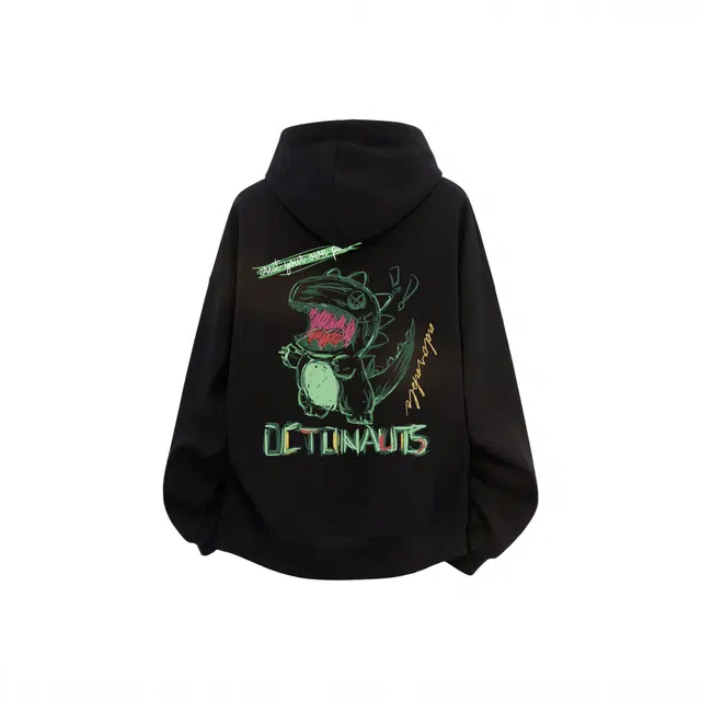 海底小纵队 美式高街舒适时尚品牌字母恐龙涂印花宽松落肩上衣休闲长袖潮牌运动嘻哈学院风学生百搭简约连帽无绳国潮卫衣 男女同款