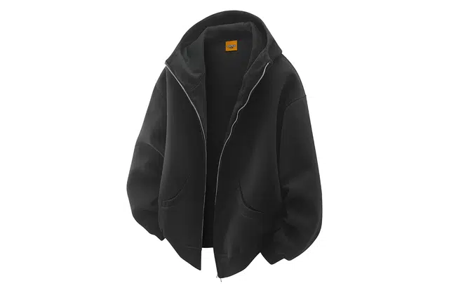 加菲猫家族 美式复古纯色简约基础款学院风开衫拉链休闲宽松日常通勤百搭重磅经典连帽垂感落肩长袖卫衣 男女同款