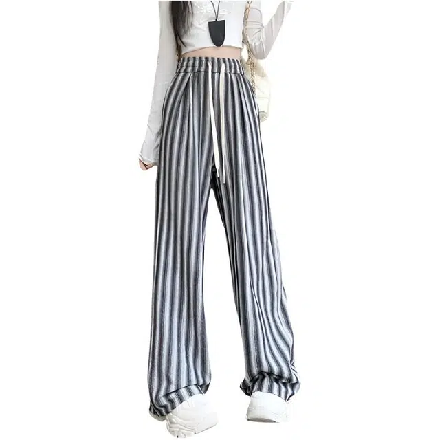 荟萃阁 条纹时尚阔腿高腰垂感显瘦百搭休闲裤 女款