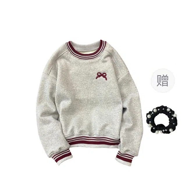 雾闪闪 华棉复合奥粒绒女秋冬加绒加厚刺绣花设计感圆领保暖上衣卫衣 女款