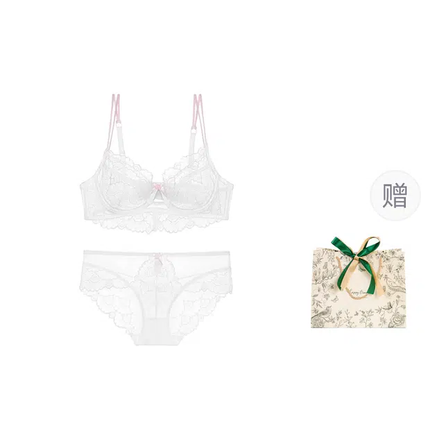 皇室品轩 超薄蕾丝文胸大胸显小性感撞色女士大码内衣裤套装 女款