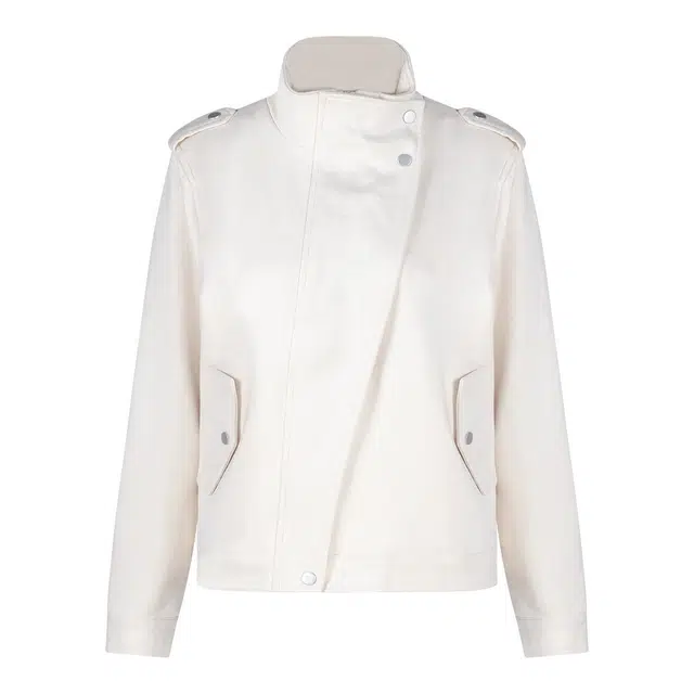 思蓓儿 米色立领长袖外套女秋季宽松机车服设计感气质开衫上衣夹克 女款