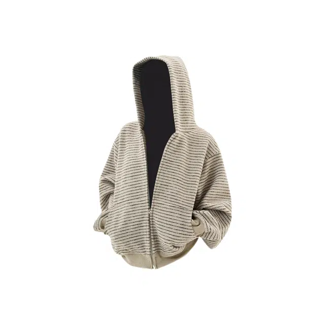 虫小绿 复古条纹连帽衫上衣长袖宽松春秋季韩系慵懒风休闲百搭美式高级感小众设计拉链开衫外套情侣卫衣 男女同款