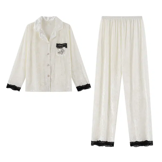 宫蝶 简约风金丝绒长袖柔软舒适家居服休闲开衫可外穿大码睡衣套装 女款