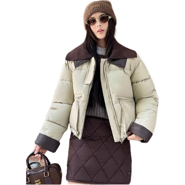 思蓓儿 翻领短款女冬季拼接娃娃领外套棉服 女款